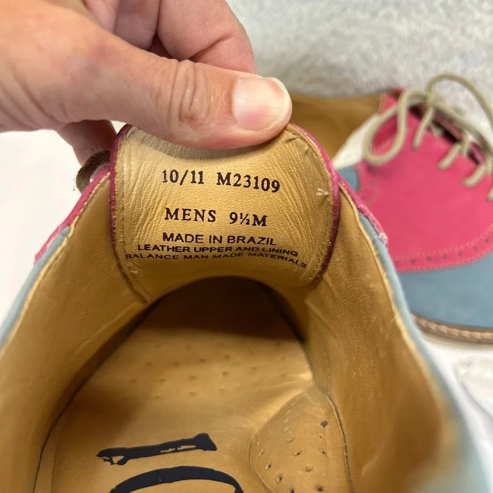 1901 Mens Blue Pink Leather Suede Saddle Oxford Brogue Shoes M23109 Size 9.5M